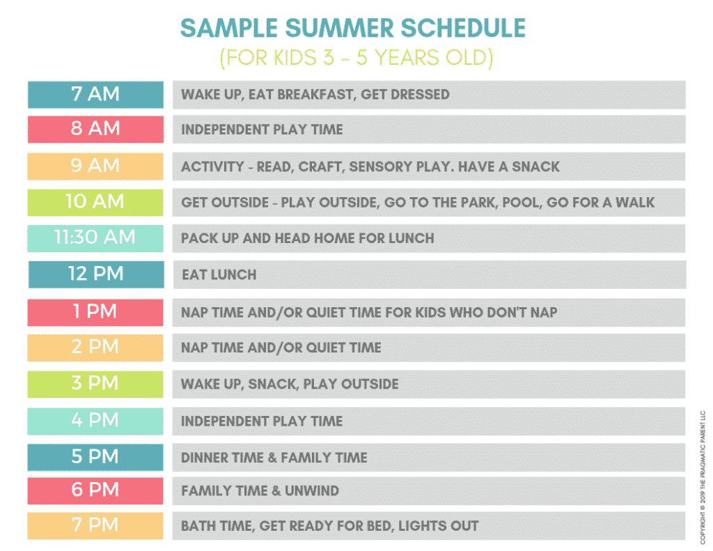 daily schedule summer kids