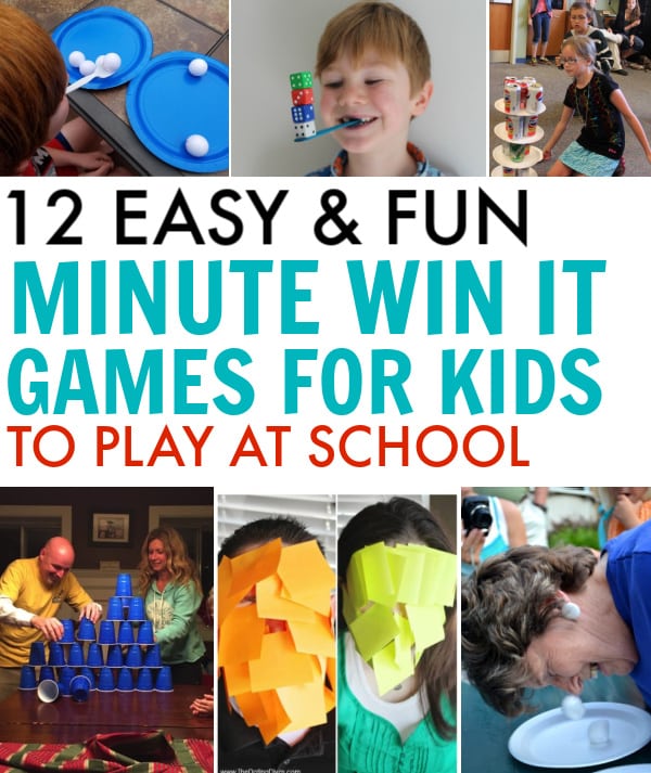 12 minute to win it games for kids at school. 12 Easy 60-second games if you're in charge of the class party, or a teacher looking for something fun to do!