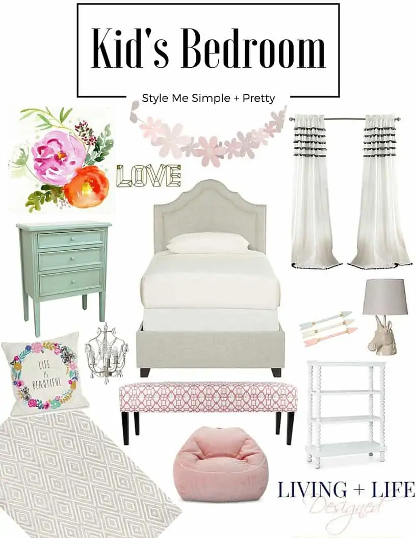 Beautiful girl's room with easy pieces to pull together. Great color palette to go with everything.