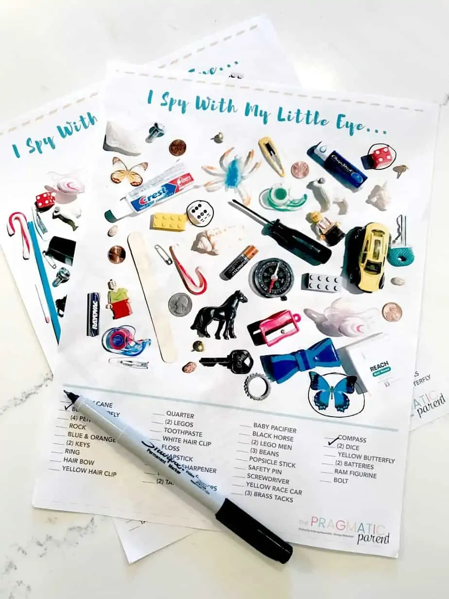 I Spy for Kids Printable Game Sheets for When You're on the Go, Waiting, Trying to Make Dinner or Your Kids are Playing Independently. These two printables are great to tuck in your purse or pull out when you're waiting at the doctor's office.