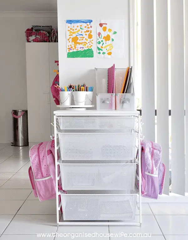 organize your child's backpack, school supplies, shoes and jackets with a dedicated backpack station. 9 backpack organization ideas for when you do't have a mudroom in your home.