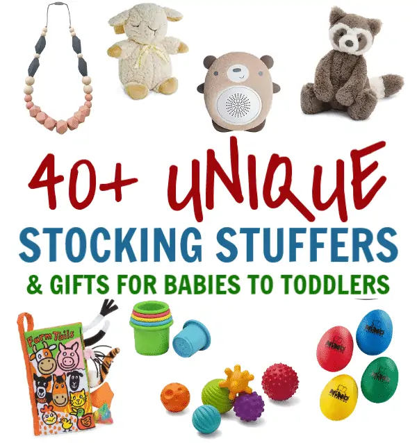 Looking for Christmas gifts for your baby or toddler? Is it baby's first christmas? 40+ unique stocking stuffers and gift ideas for babies and toddlers.