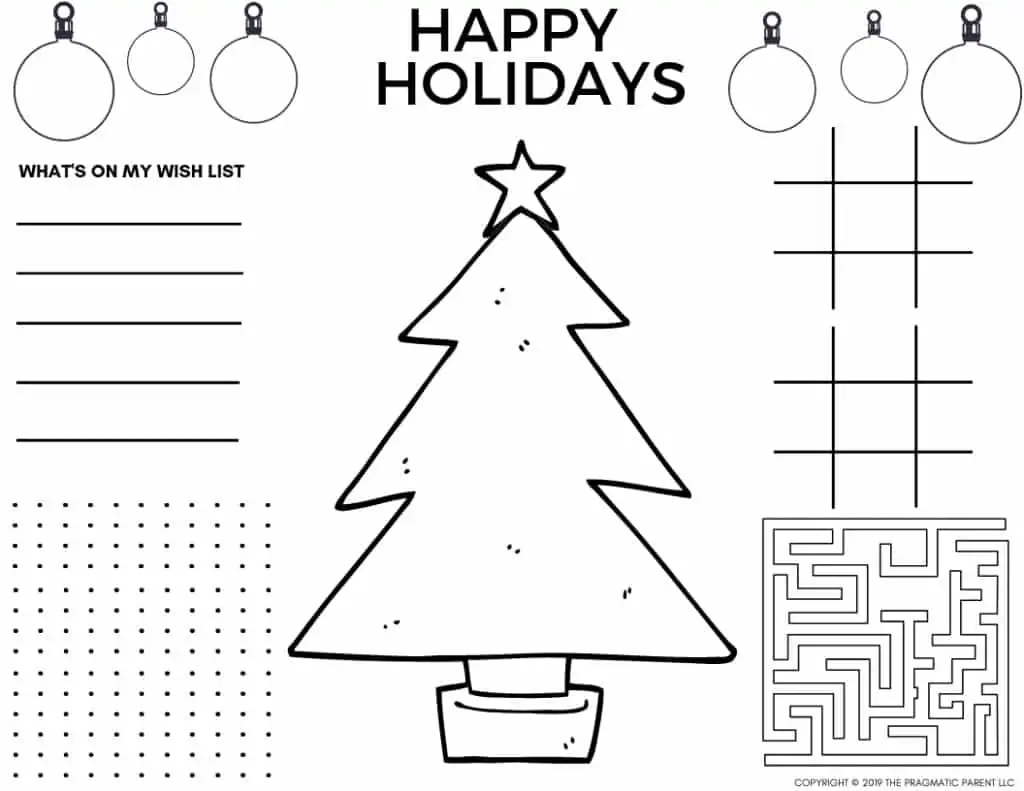 Cute Christmas Placemats and Printable Christmas Coloring Pages PDF to keep kids busy over the holidays.