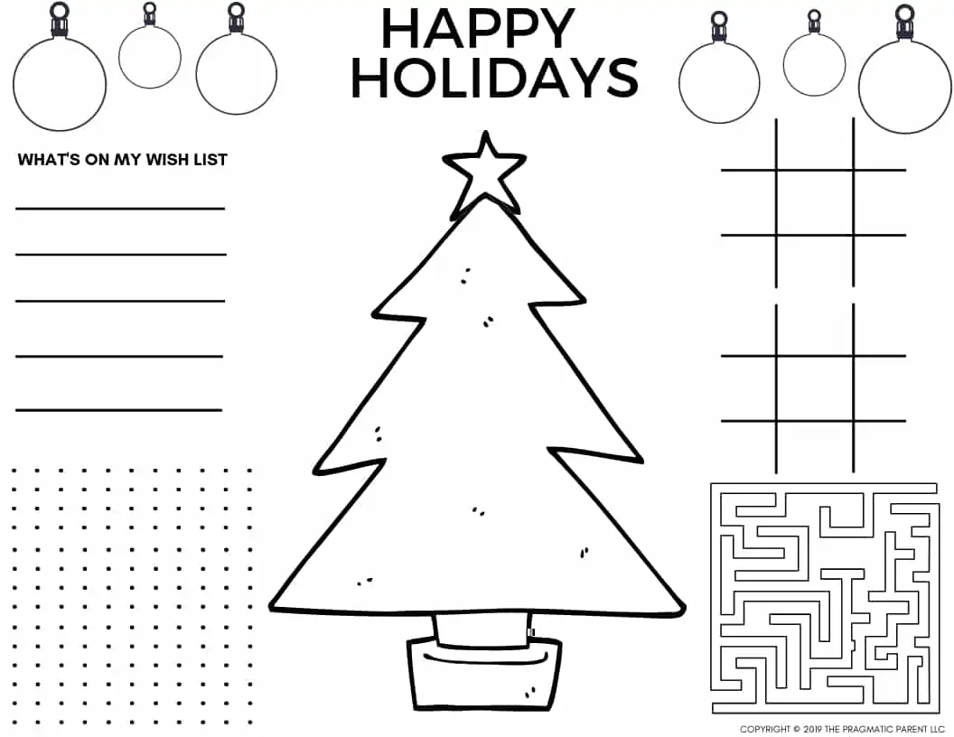 Cute Christmas Placemats and Printable Christmas Coloring Pages PDF to keep kids busy over the holidays.