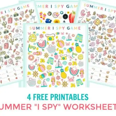 4 Printable I Spy Game Sheets themed for summer with fun graphics & bright colors. Printable I Spy game sheets are handy whether you're taking a road trip, have an upcoming flight, need quiet time, are at the Doctor's office, or want to try a new fun activity. Download and print these I Spy Printables and have fun!