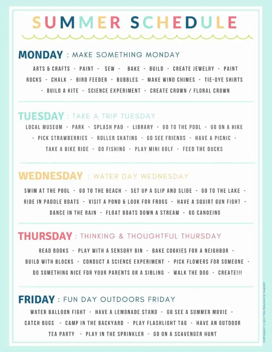 Creating a Summer Schedule for Kids Free Printable