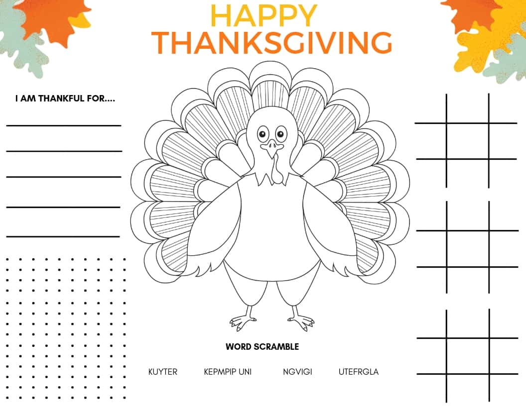 2024 Printable Thanksgiving Placemat (Free Kids Printable) PDF