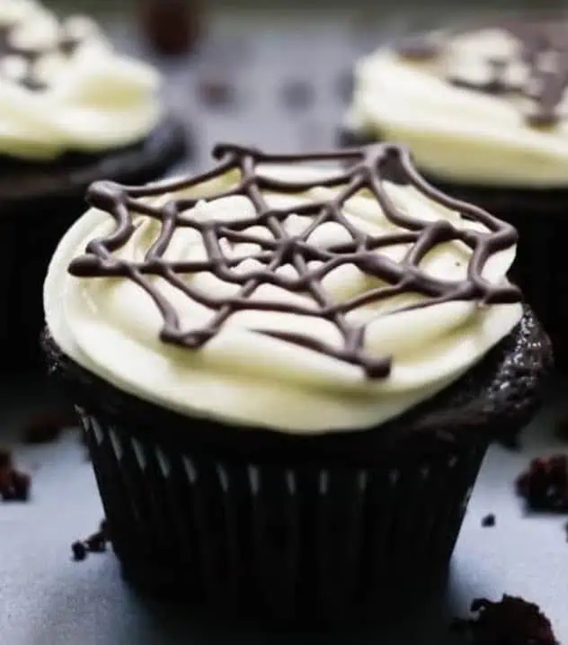 black and white spiderweb cupcake