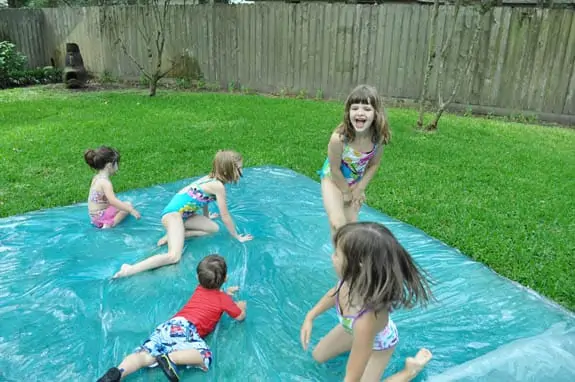 create a giant water blob as an outdoor activity for kids 