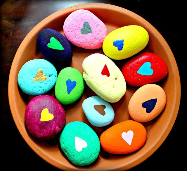 happy heart rocks painted