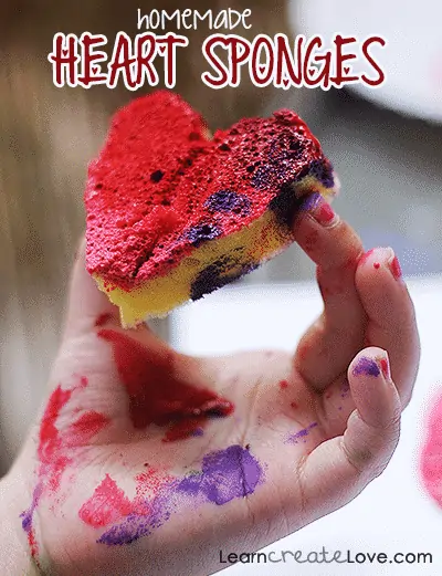 homemade heart sponges for creating valentines crafts for toddlers