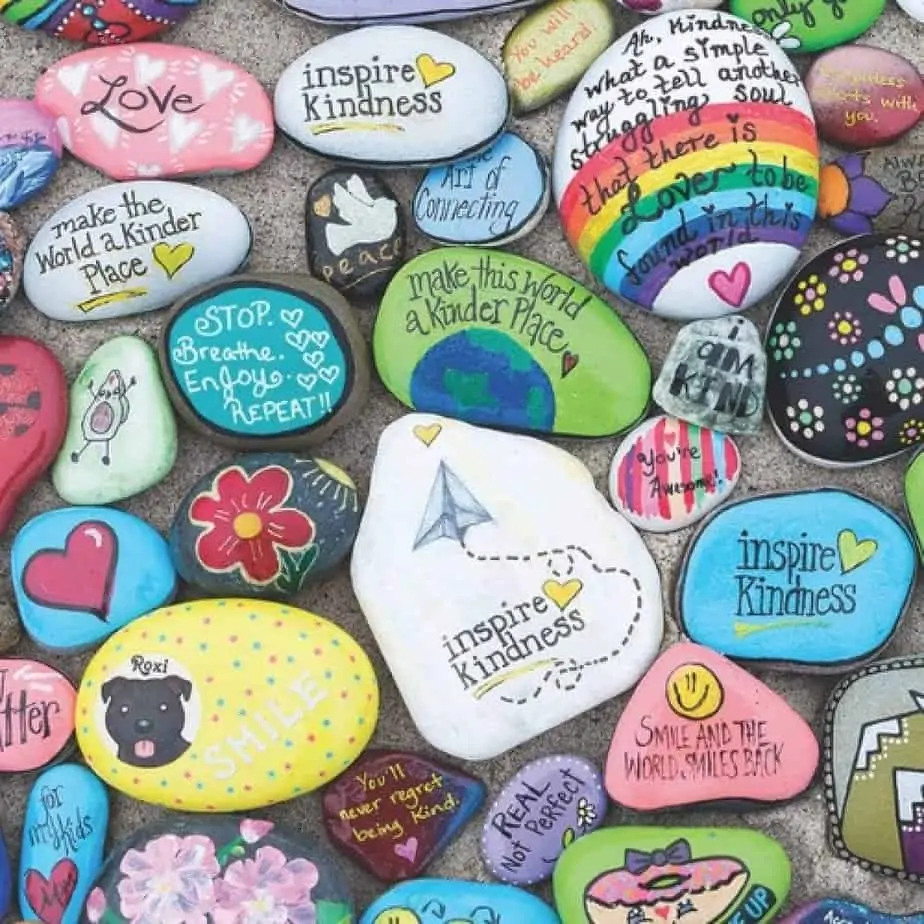 fun outdoor activity for kids is creating kindness rocks and leaving inspiring messages