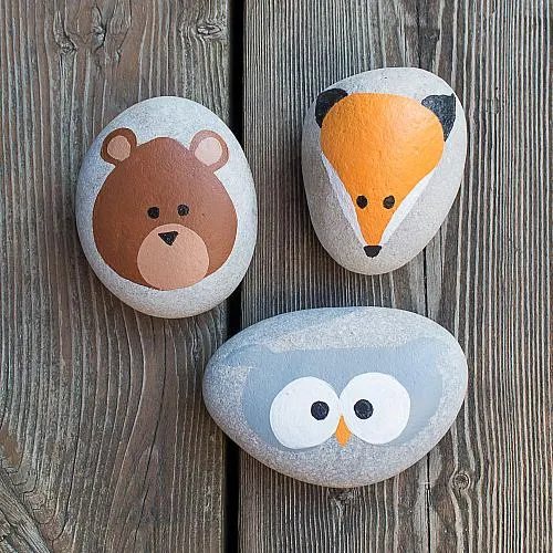 woodland creates fox bear painted rocks